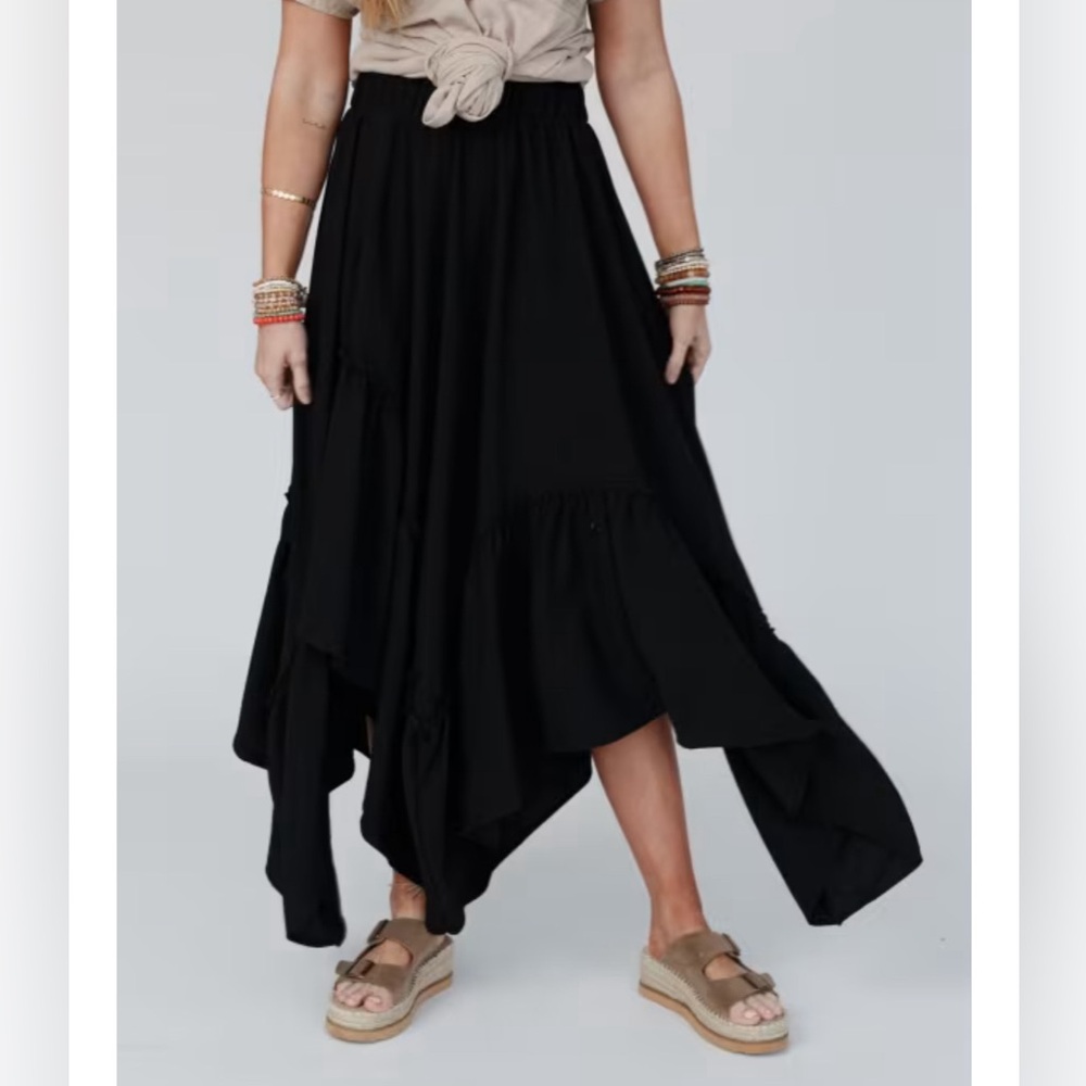 The three bird nest black boho skirt ideal for an informal or formal look.